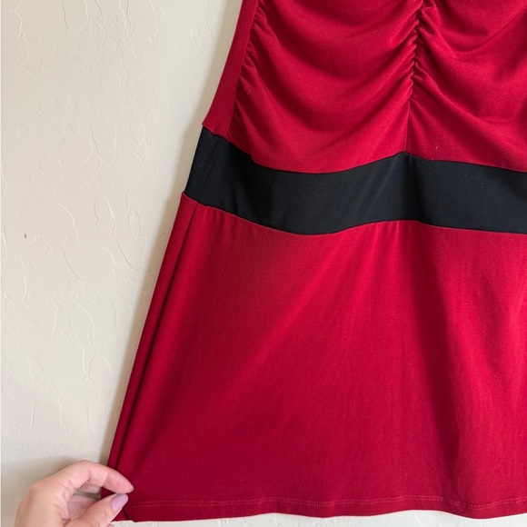 Y2K Frederick’s of Hollywood Mini Dress Mock Neck Red Ruched Sexy Form Fitting - Picture 2 of 6